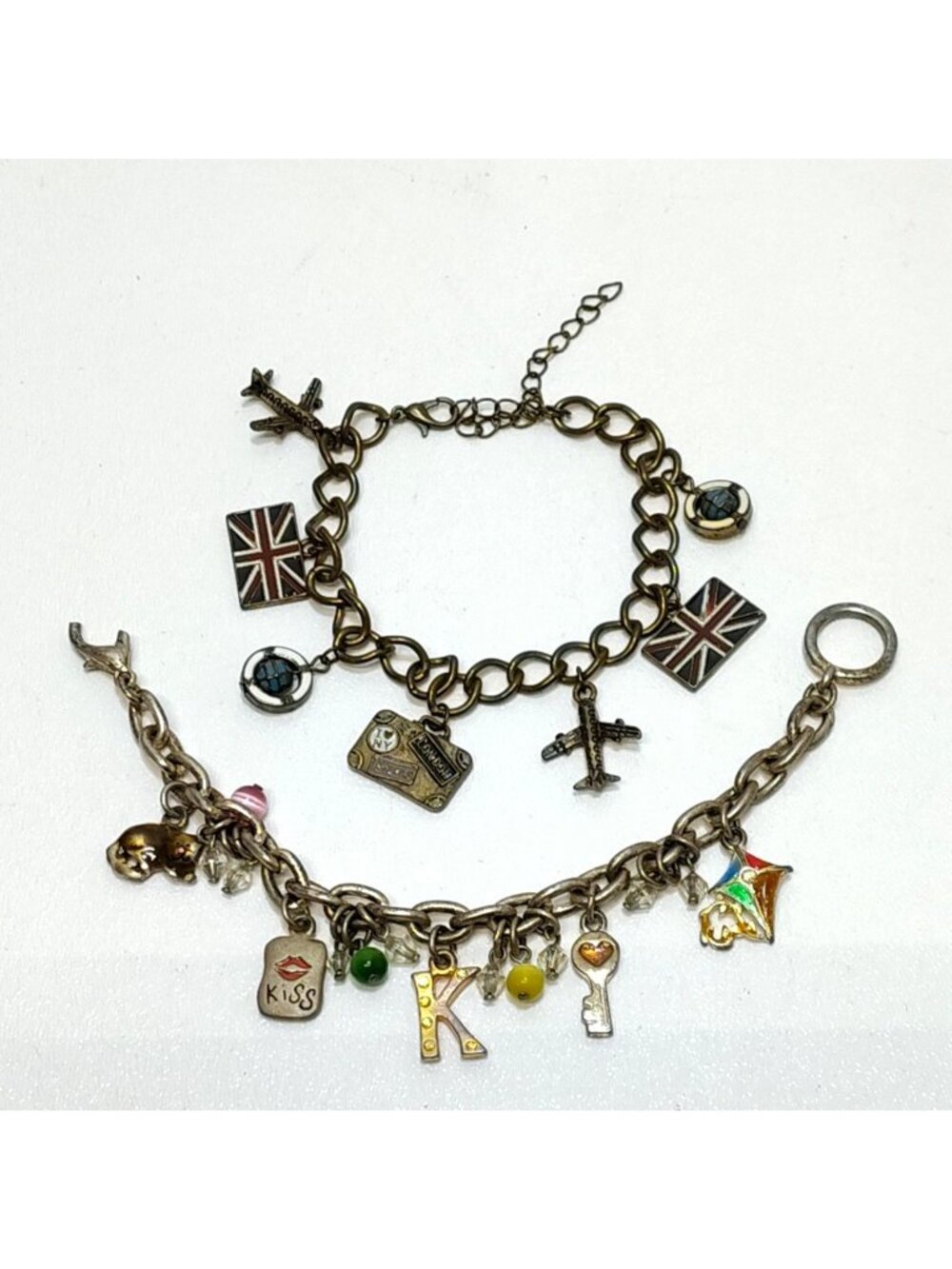 Claire AJMC Set Charm Bracelets Travel Charms Suitcase Globe (AJMC Broke Clasp)